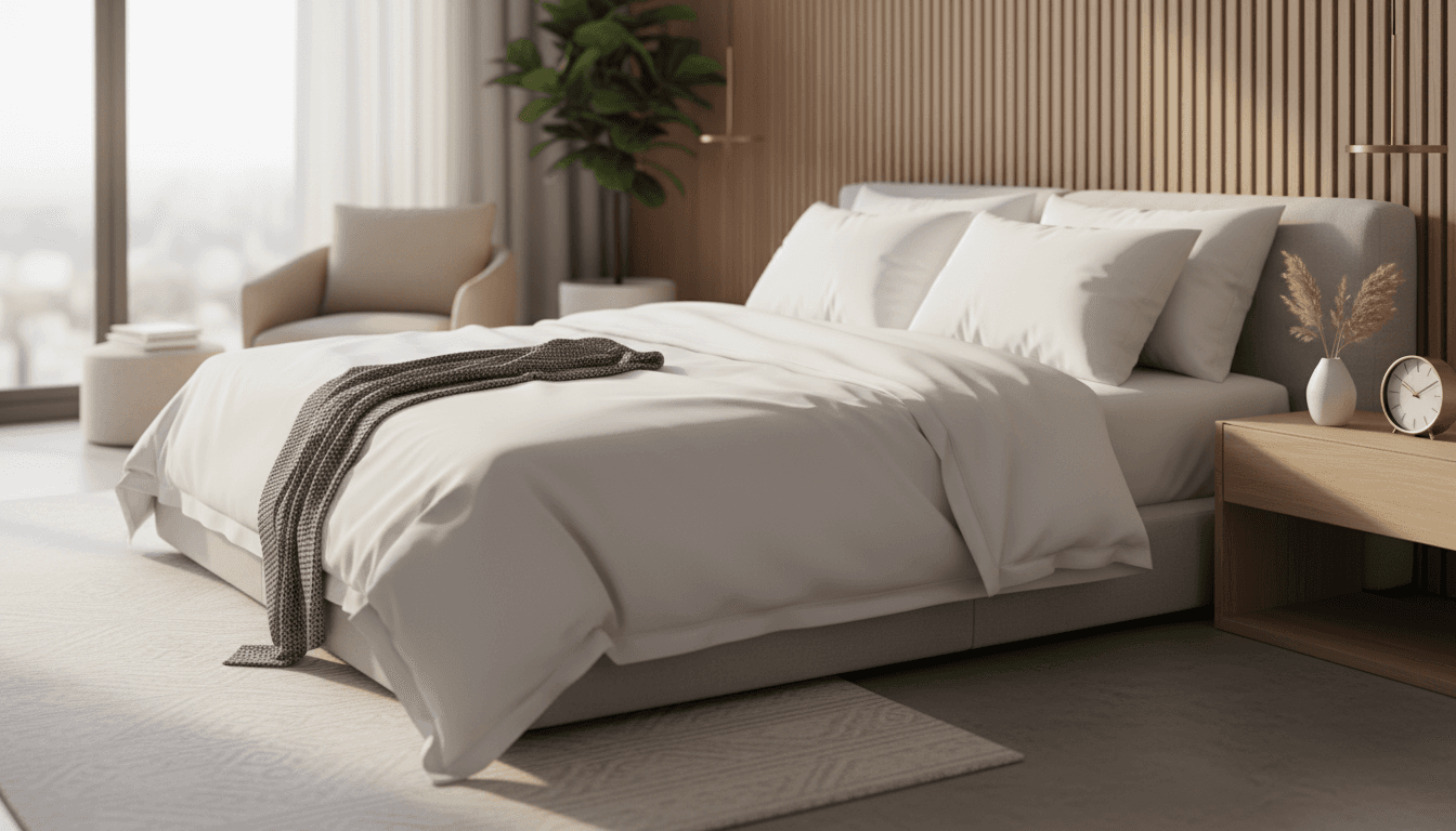 Luxe Living Linen premium bedding in a modern London serviced apartment